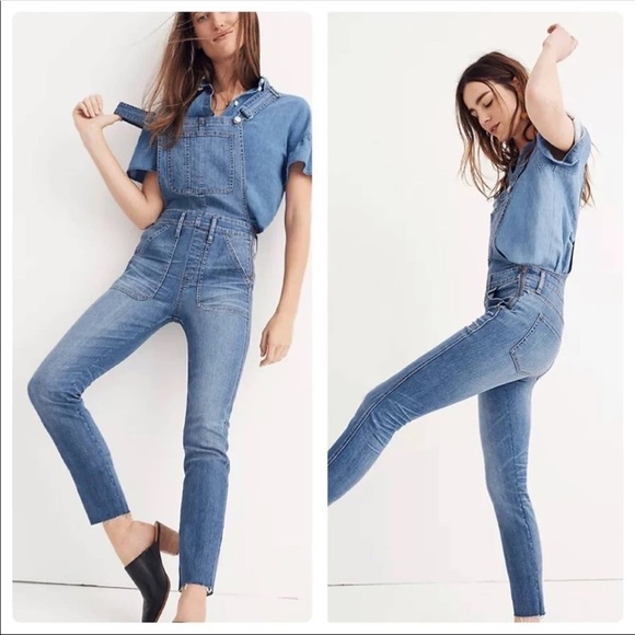 Madewell Kemp Mid Wash Skinny Overall Jeans - Picture 1 of 9